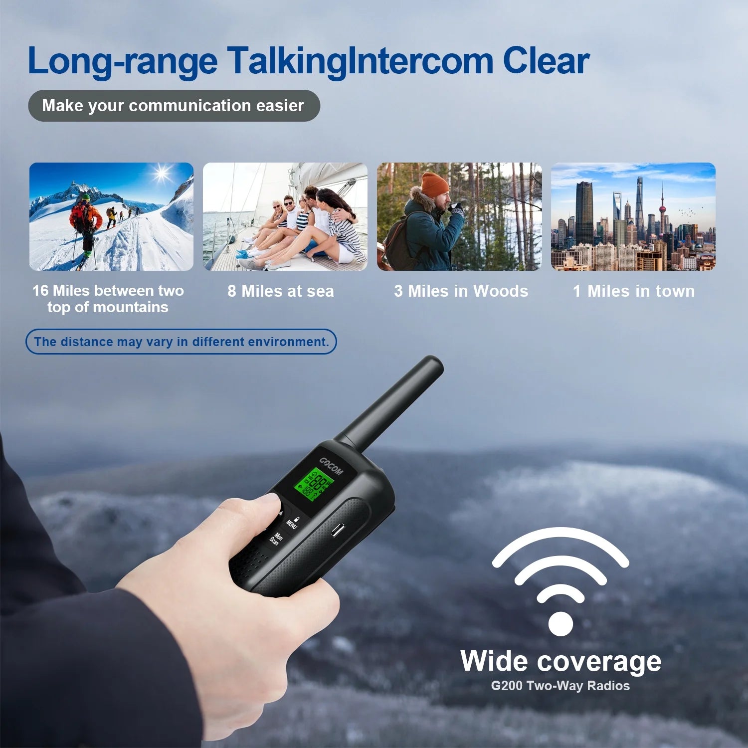 G200 Family Radio Service (FRS) Adult Walkie Talkie,Long Range Two Way Radio Rechargeable 2Pack