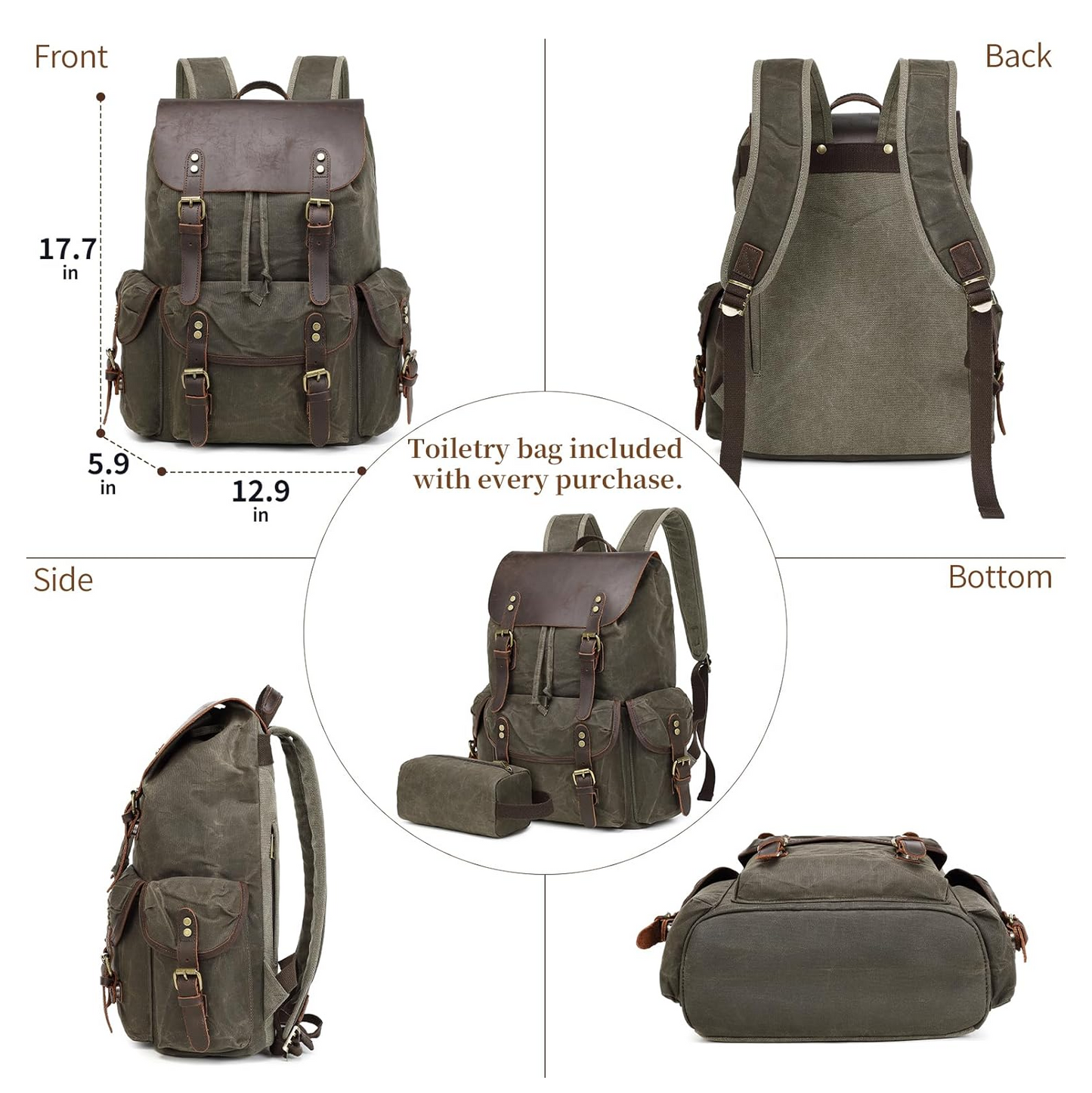 Genuine Leather Backpack Army Green