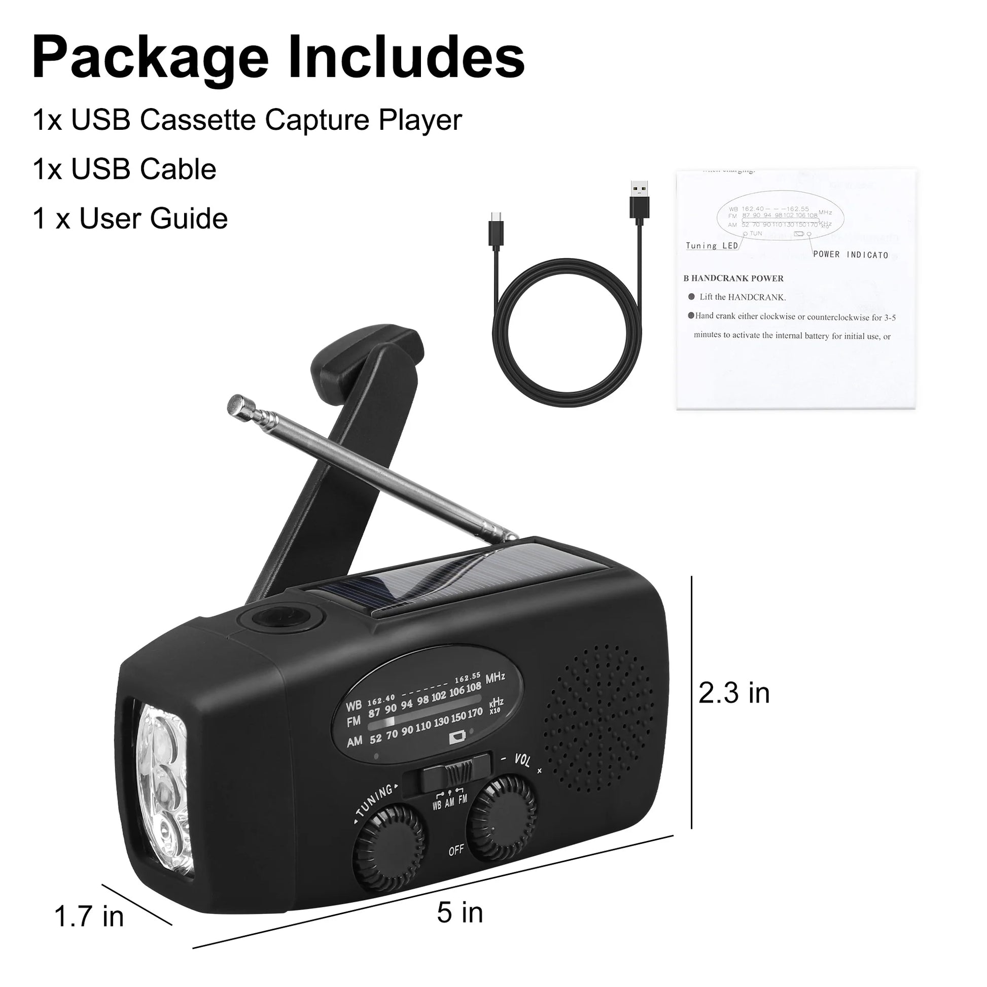 Hand Crank Emergency Radio, Portable Radio Solar Powerd AM FM WB NOAA Weather Radio with SOS Alarm, Cell Phone Charge