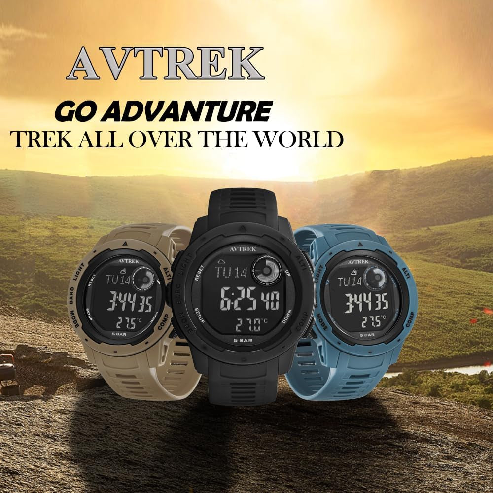 Tactical Watch with Compass,50M Waterproof Digital Pedometer Watch, Altimeter Watch for Outdoor Hiking/Climbing(Blue)