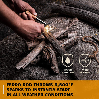 Ferro Rod Fire Starter Kit & Backpacking Multitool | Flint and Steel Striker | Waterproof Magnesium Farrow Rod Tool & Firestarter for Campfires