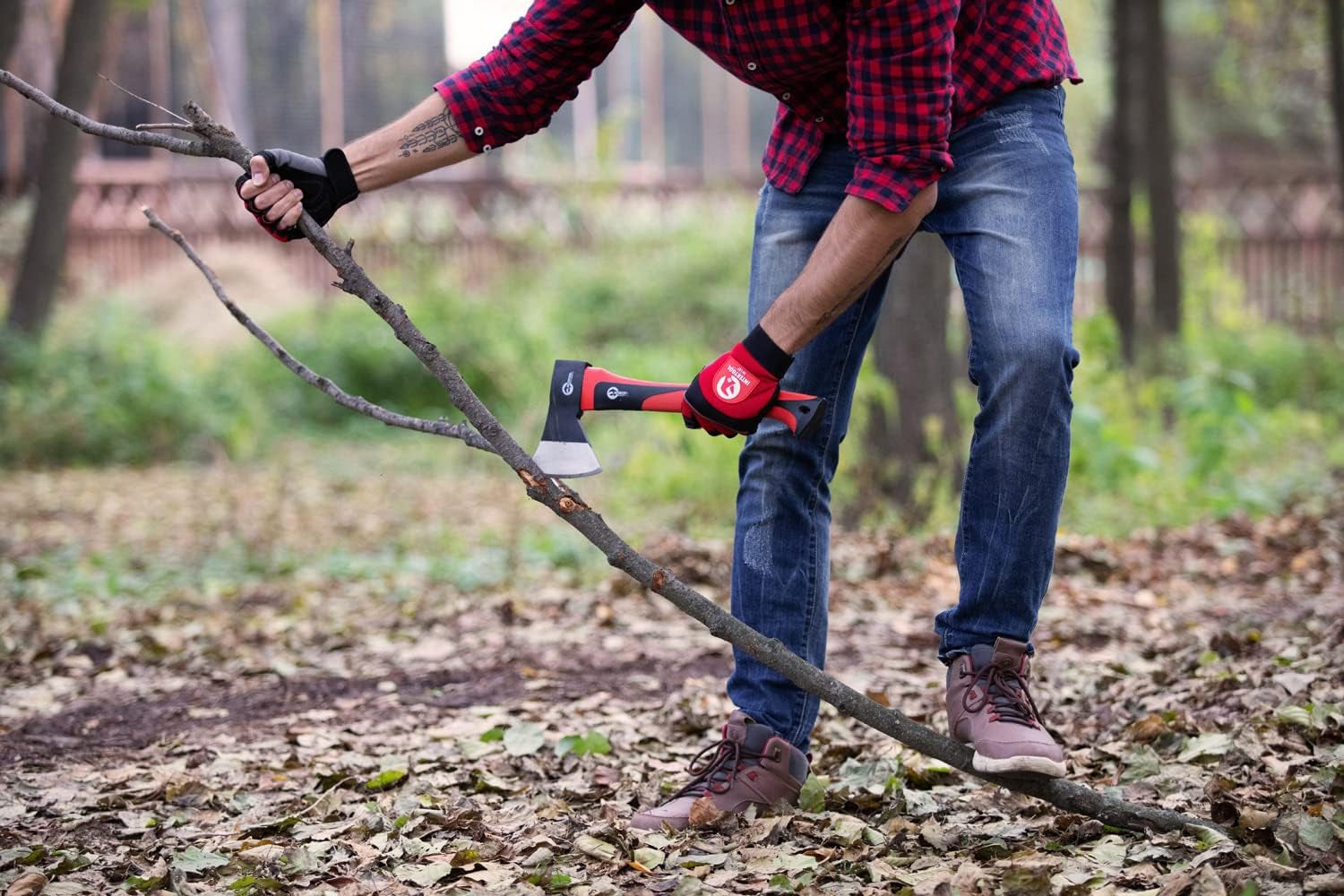 15” Hatchet Axe, 1.8 Lbs, Small Camping Ax, Wood Splitting, Chopping, Shock Absorbing Fiberglass Anti-Slip Handle HT-0262