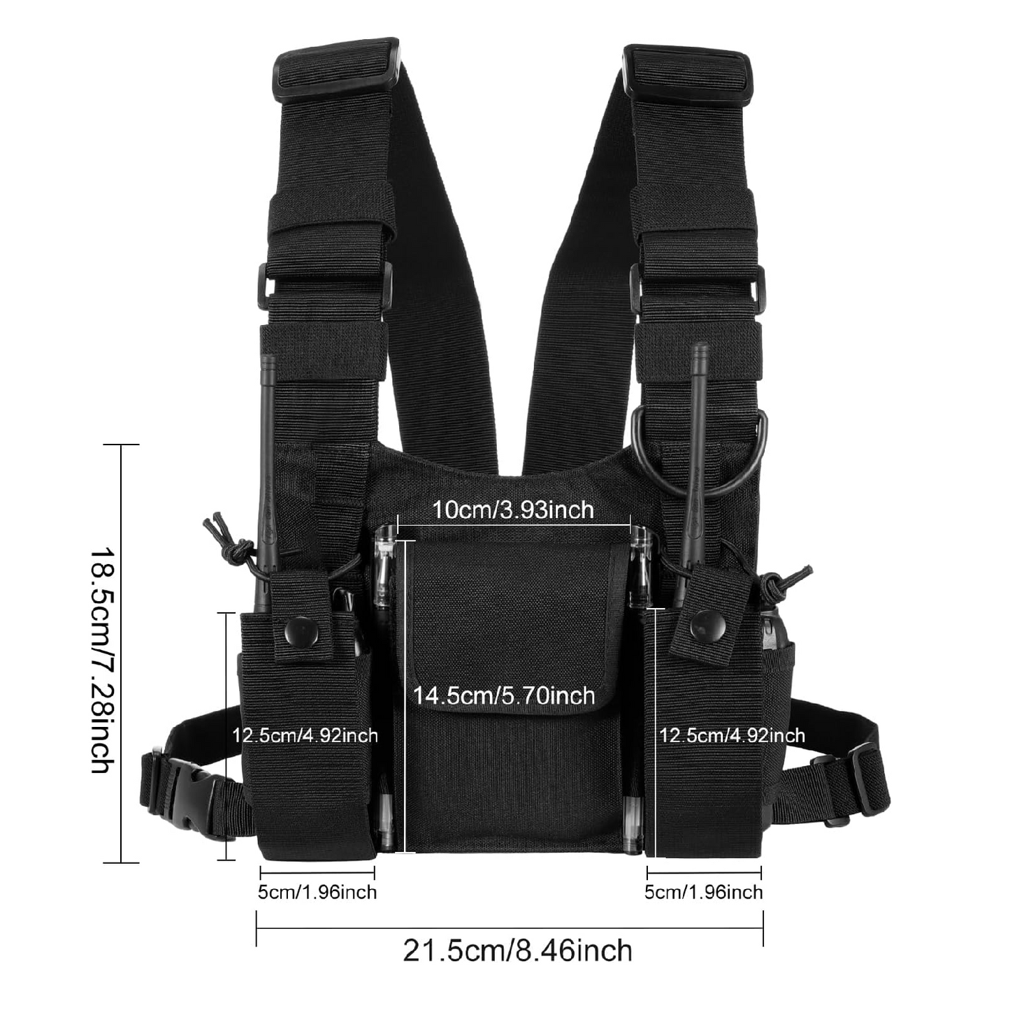 Chest vest for 2 handheld radios (walkie-talkies)