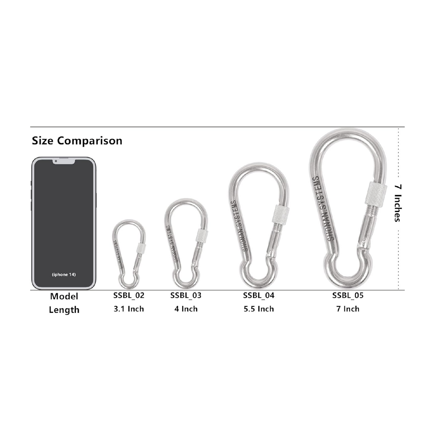 Shonan 3.1 In. Locking Carabiner Steel 4 Pack