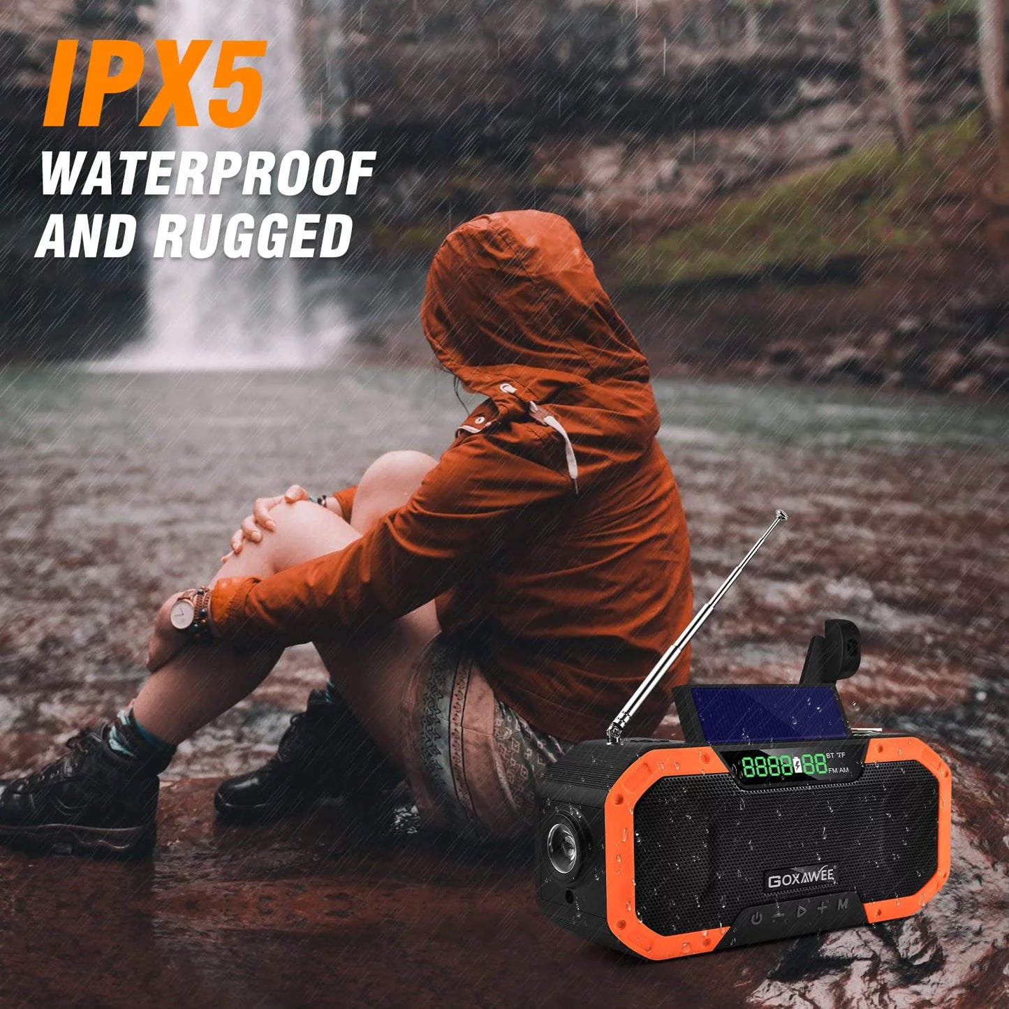 Emergency Weather Radio, 5000Mah Solar Hand Crank Radio, BLUETOOTH/AM/FM/TF/NOAA Weather Alert Portable Radio with 5 Ways Powered, Outdoor Camping Hiking Radio