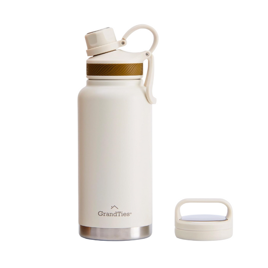 GrandTies Travel Water Bottle 32 Oz Ivory White