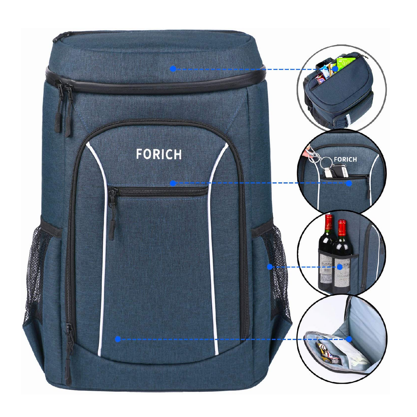 Forich Backpack Cooler Waterproof Blue 30 Cans