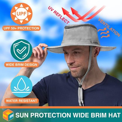 Wide Brim Sun Hat for Men Women, Sun Protection UV Hat, Safari Hiking Boonie Hat