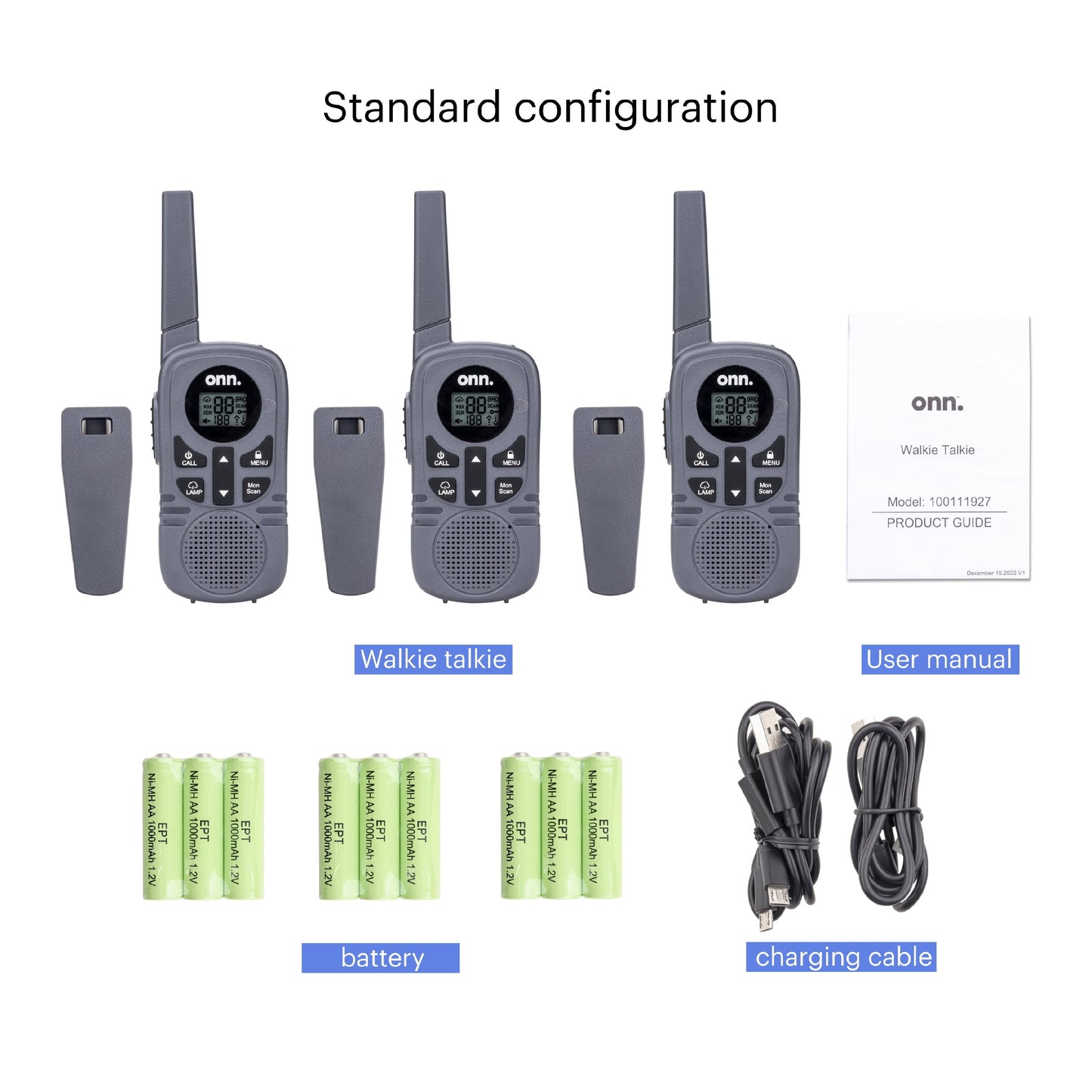 Onn Two Way Walkie Talkie 3 Pack