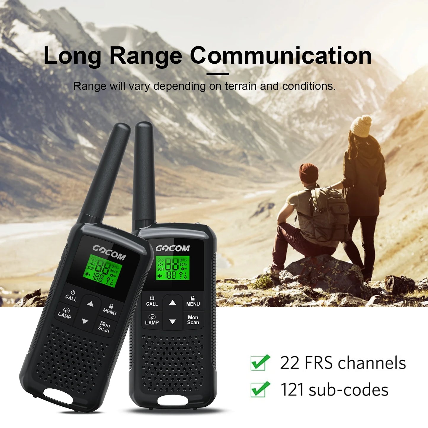 G200 Walkie Talkies for Adults 4Pk with Two Way Radios, Rechargeable Long Range ,With LED Light,22 FRS Channels,10 Weather Channels