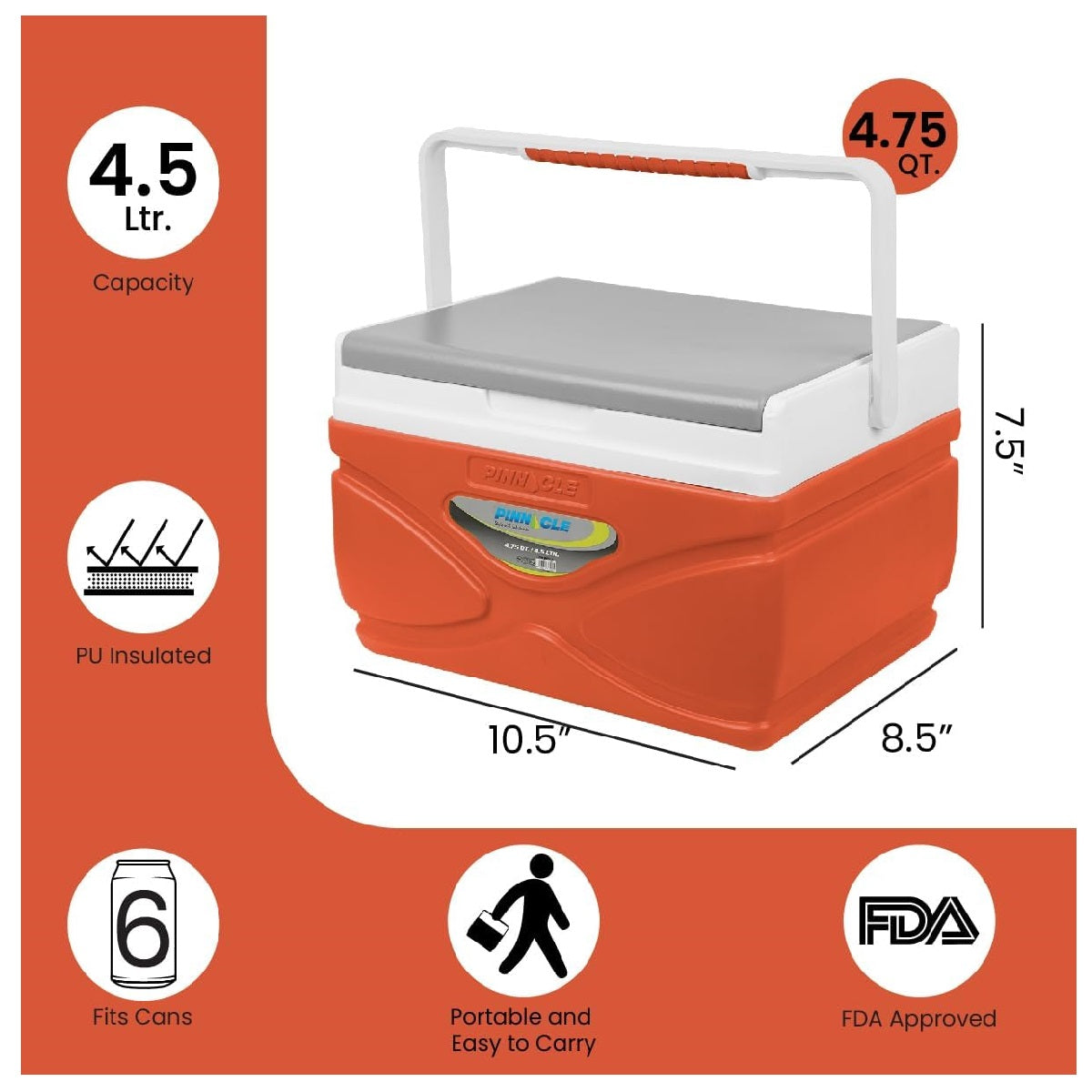 4.5 Liter Hard Portable Cooler Orange