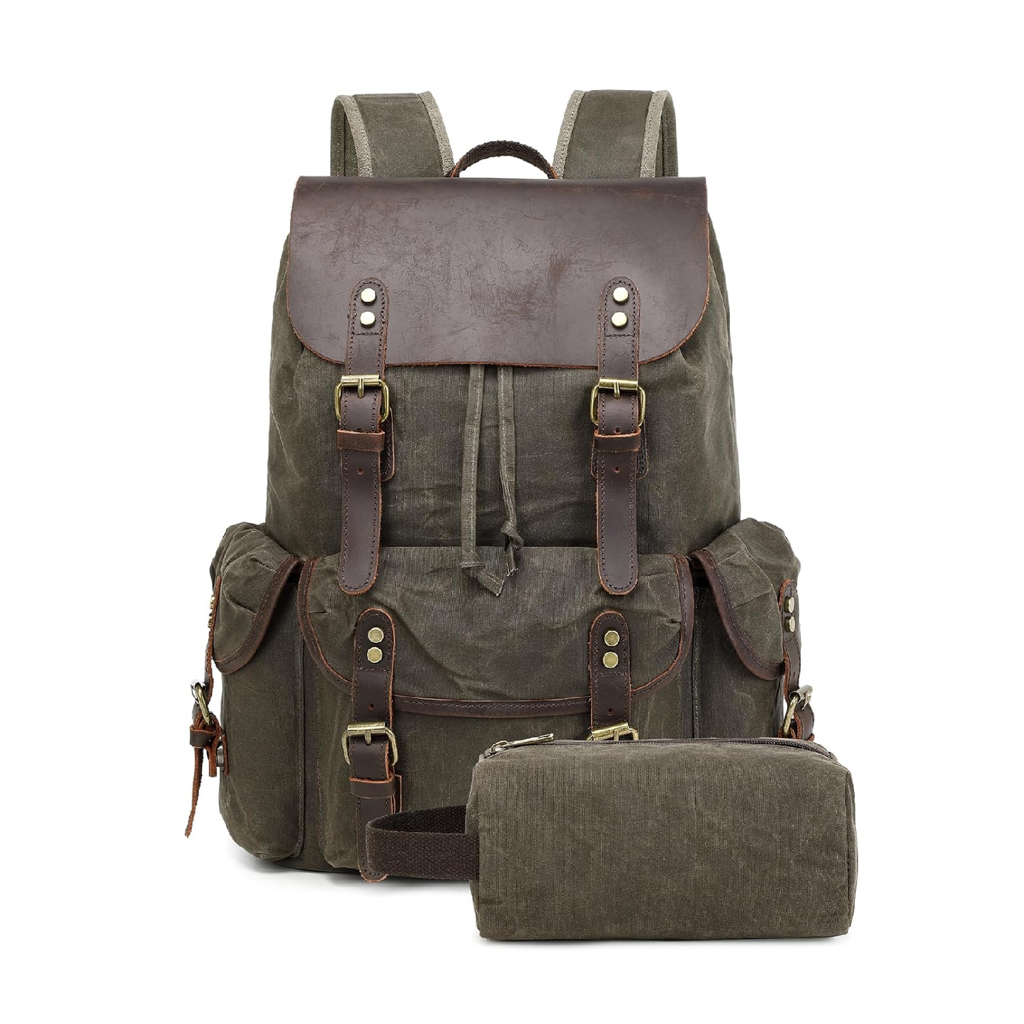 Genuine Leather Backpack Army Green