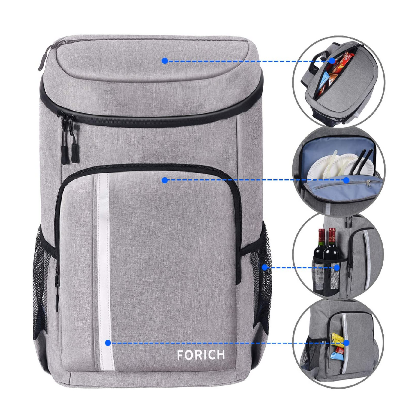 Forich Backpack Cooler Waterproof Gray 30 Cans