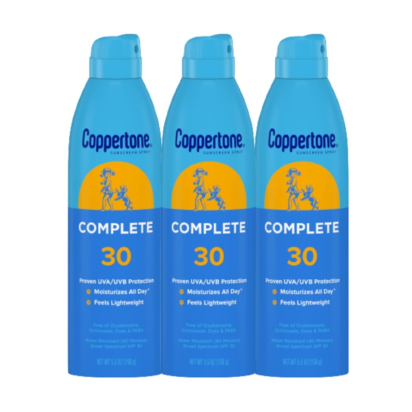 Coppertone Complete SPF 30 Sunscreen Spray 5.5 Oz Pack of 3