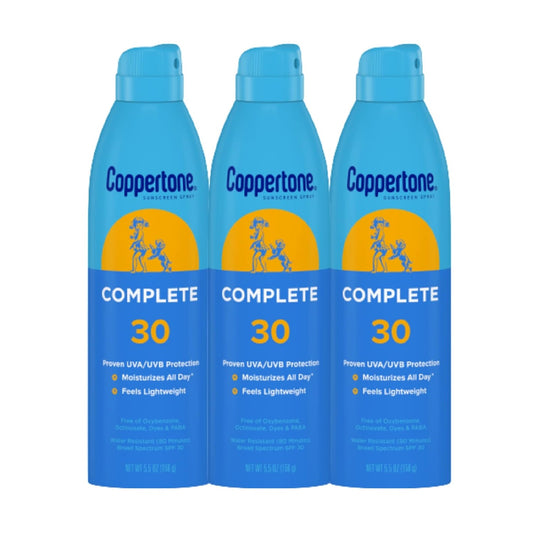 Coppertone Complete SPF 30 Sunscreen Spray 5.5 Oz Pack of 3