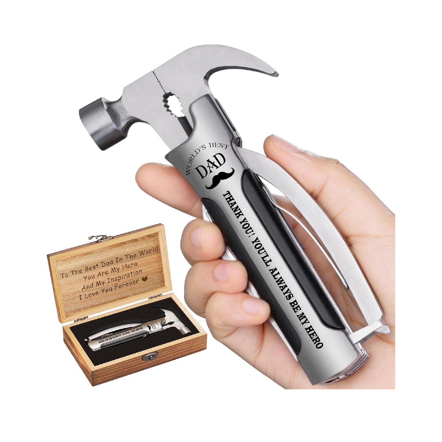 Veitorld 13 in 1 Hammer Multitool with Engraved Wooden Box