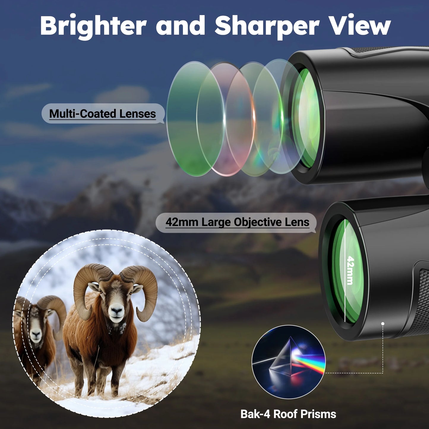 Binoculars for Adults , 10X42 HD Professional Binoculars with Low Night Vision.Bak 4 Prism FMC Lens, Perfect Optics Binoculars for Bird Watching,Hunting,Outdoor Traveling Hiking