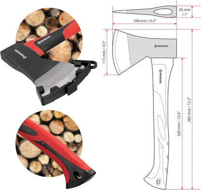 15” Hatchet Axe, 1.8 Lbs, Small Camping Ax, Wood Splitting, Chopping, Shock Absorbing Fiberglass Anti-Slip Handle HT-0262