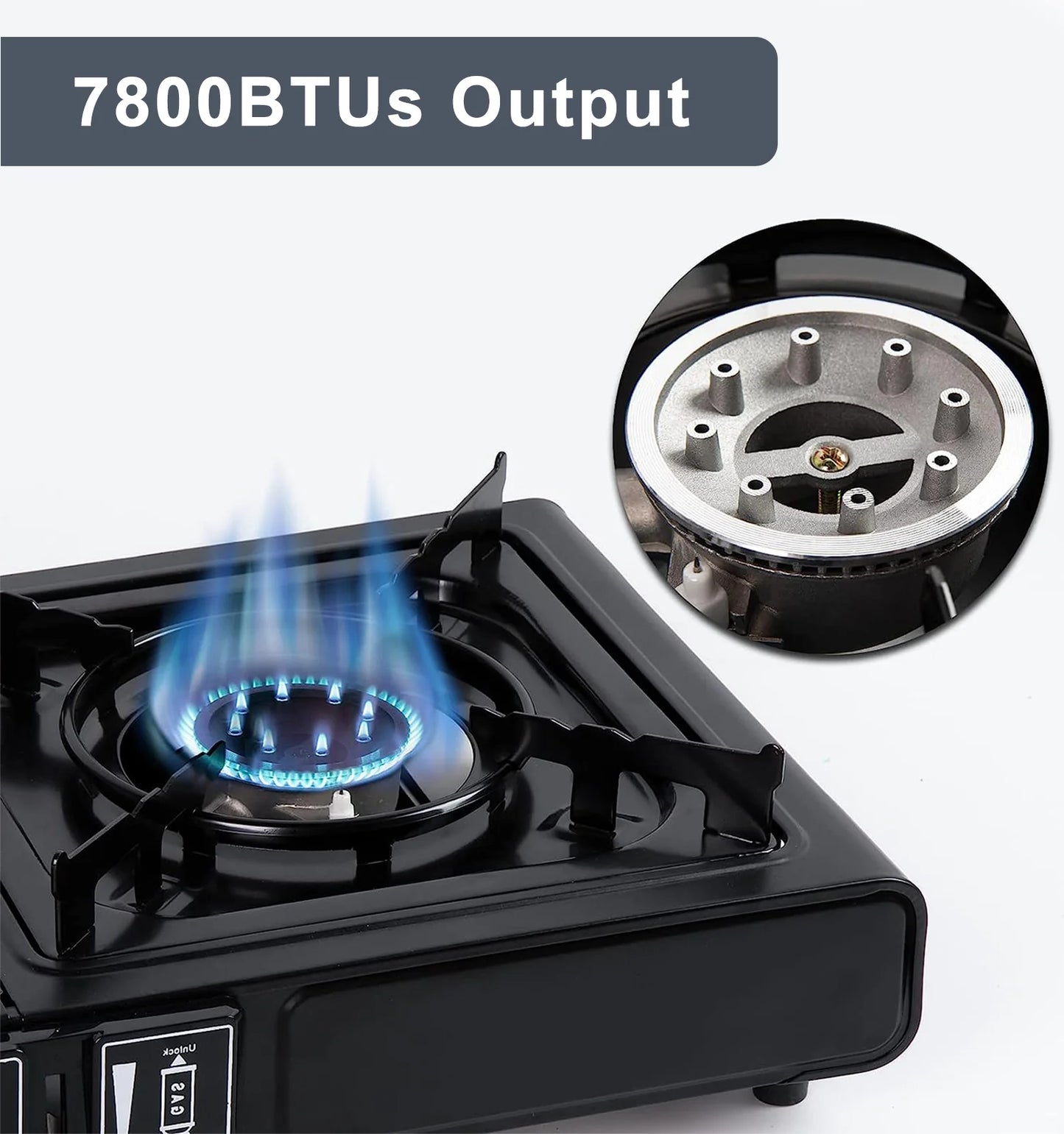 Portable Dual Fuel Gas Stove for Camping and Outdoor Cooking with Butane & Propane Compatibility, Propane Adapter Hose and Carrying Case Included, 7800 Btus Output