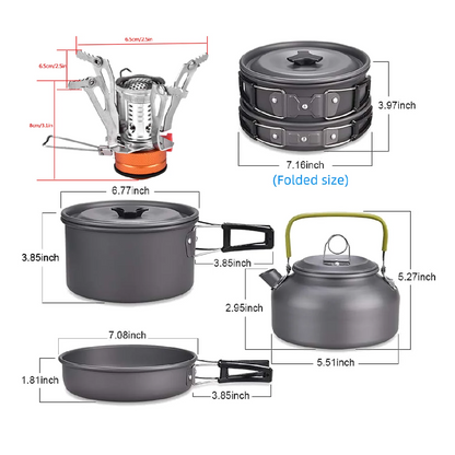 13 Pcs Camping Cookware Set with Mini Stove