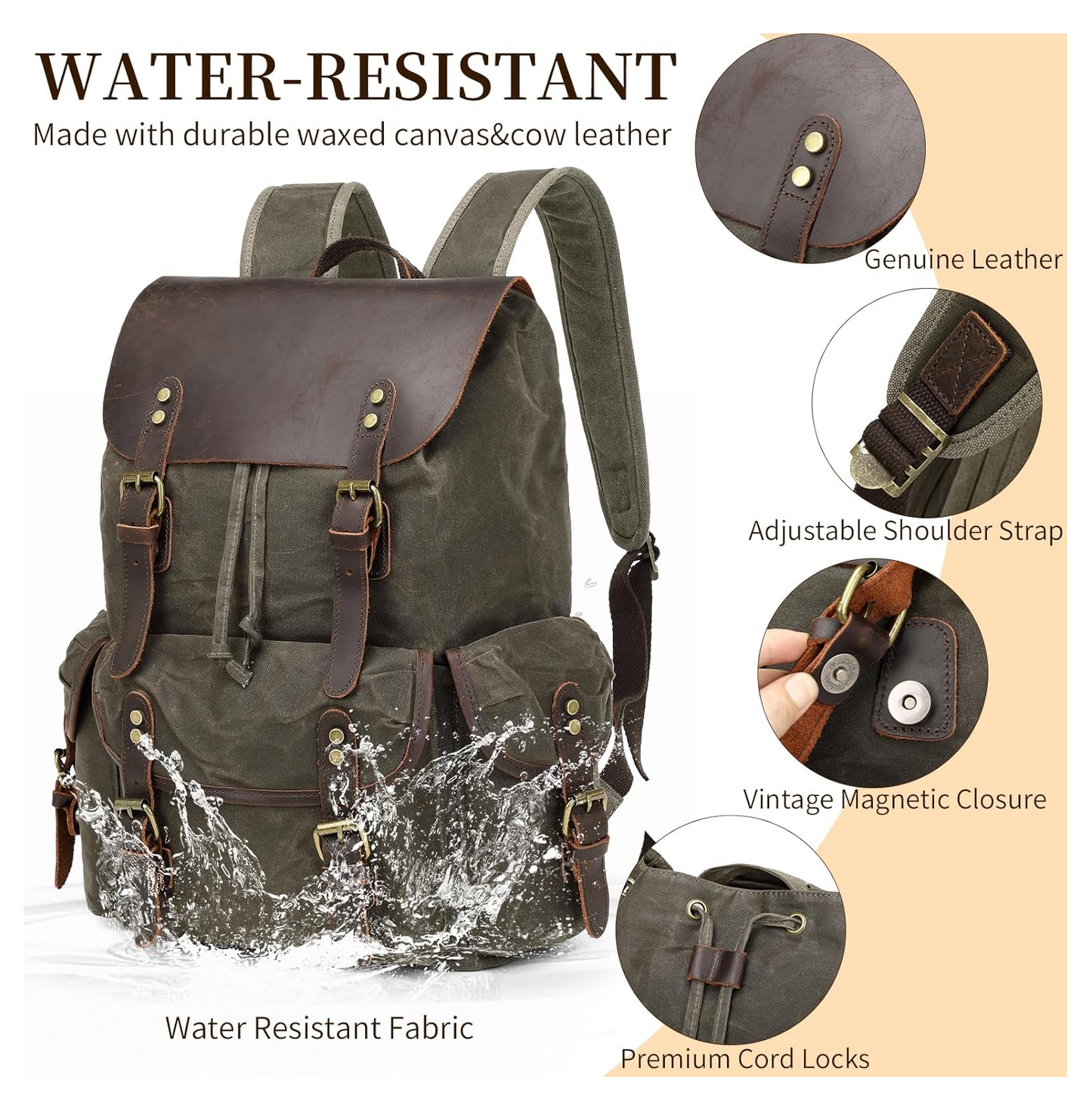 Genuine Leather Backpack Army Green