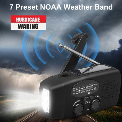 Hand Crank Emergency Radio, Portable Radio Solar Powerd AM FM WB NOAA Weather Radio with SOS Alarm, Cell Phone Charge