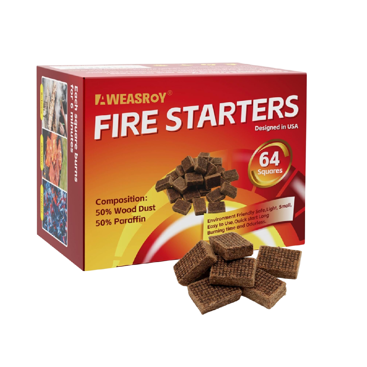 Aweasroy Fire Starter Squares 64 Peaces