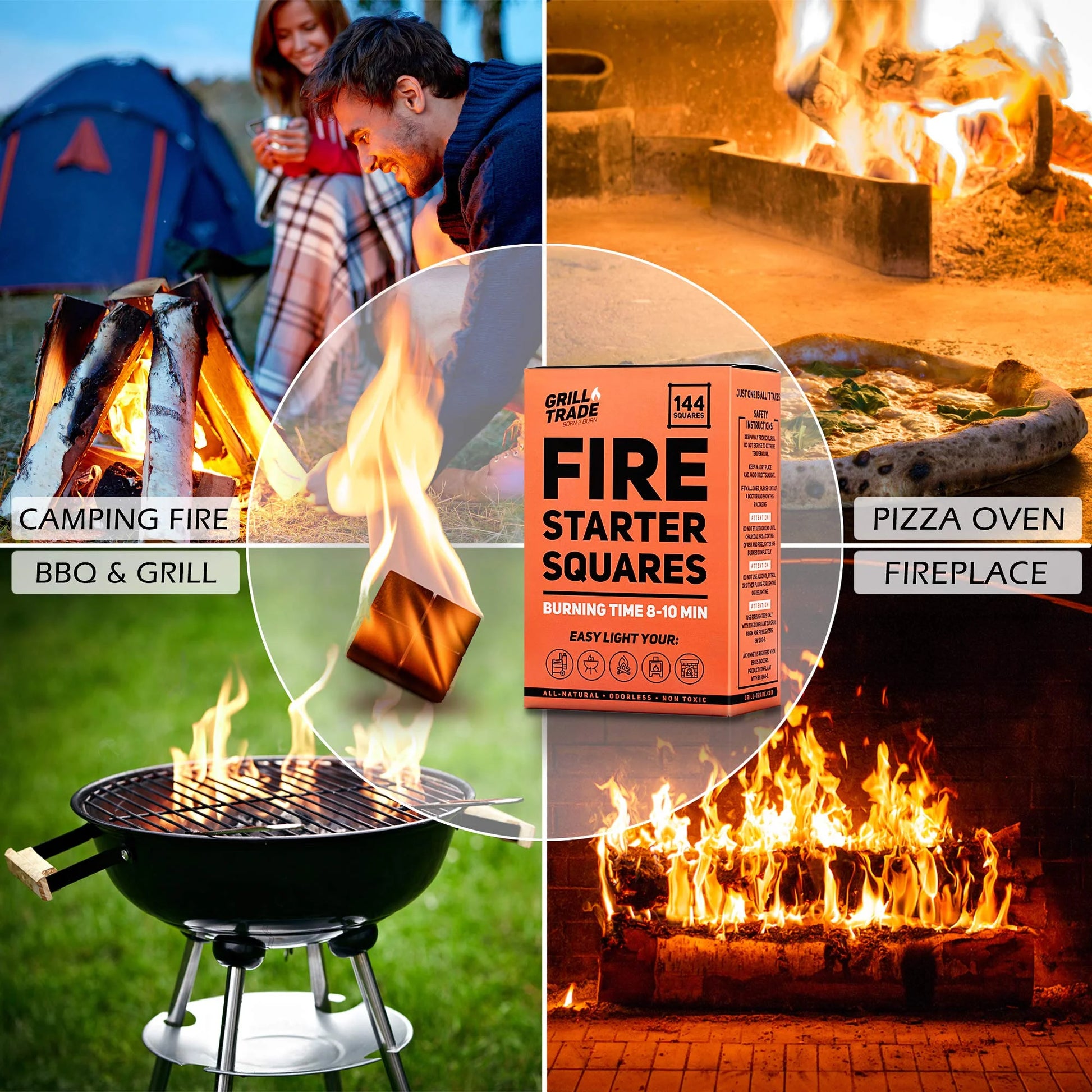 Fire Starter Squares 144 - Easy BBQ Grill, Camping, Wood Stove, Smoker Lighting