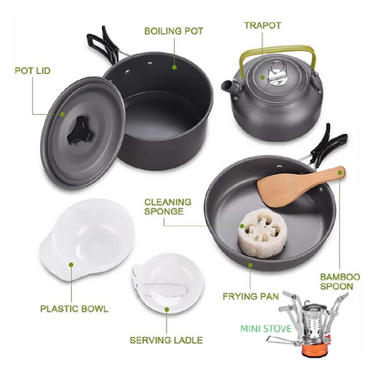 13 Pcs Camping Cookware Set with Mini Stove