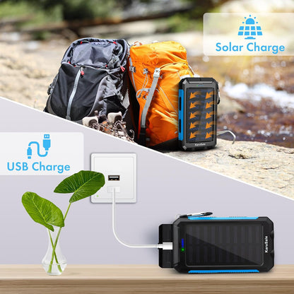 Solar Power Bank Portable Charger 50000Mah Battery Pack QC3.0 Fast Charging 20W 2 USB Waterproof Camping Travel External Backup Phone for Iphone, Samsung, Android Black & Blue