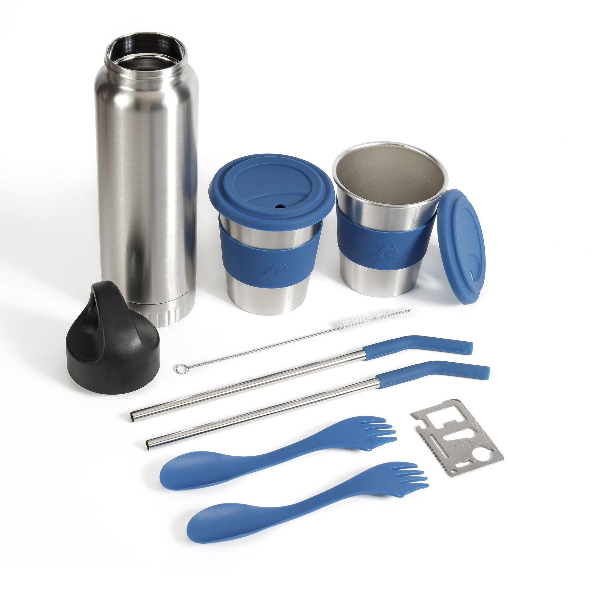 10 Piece Reusable Cutlery & Drinkware Combo Set, Navy Blue