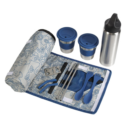 10 Piece Reusable Cutlery & Drinkware Combo Set, Navy Blue