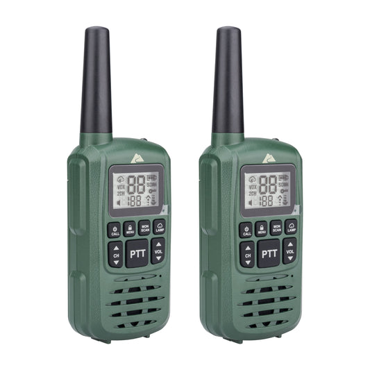 Two Way Walkie Talkie, IPX4, 22 Channel, Green, 2 Pack