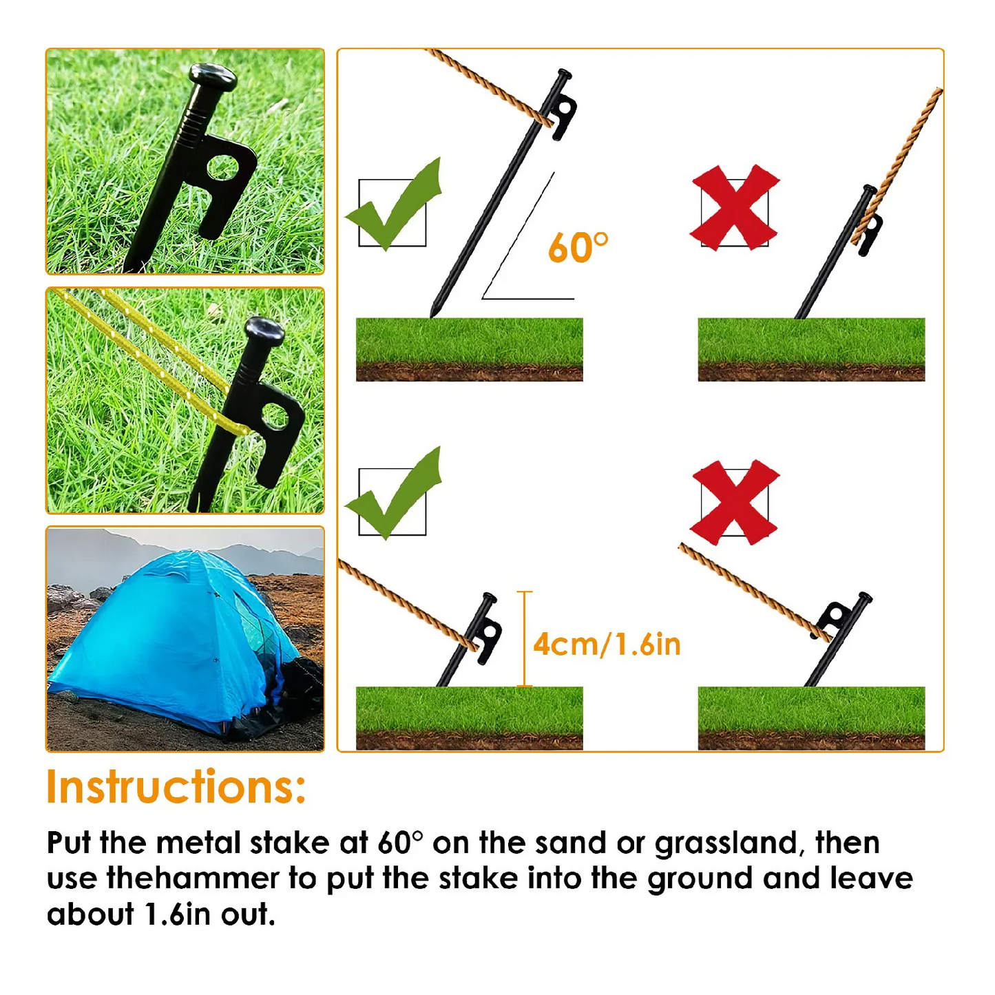 9.8Ft Camping Tent Stakes Set