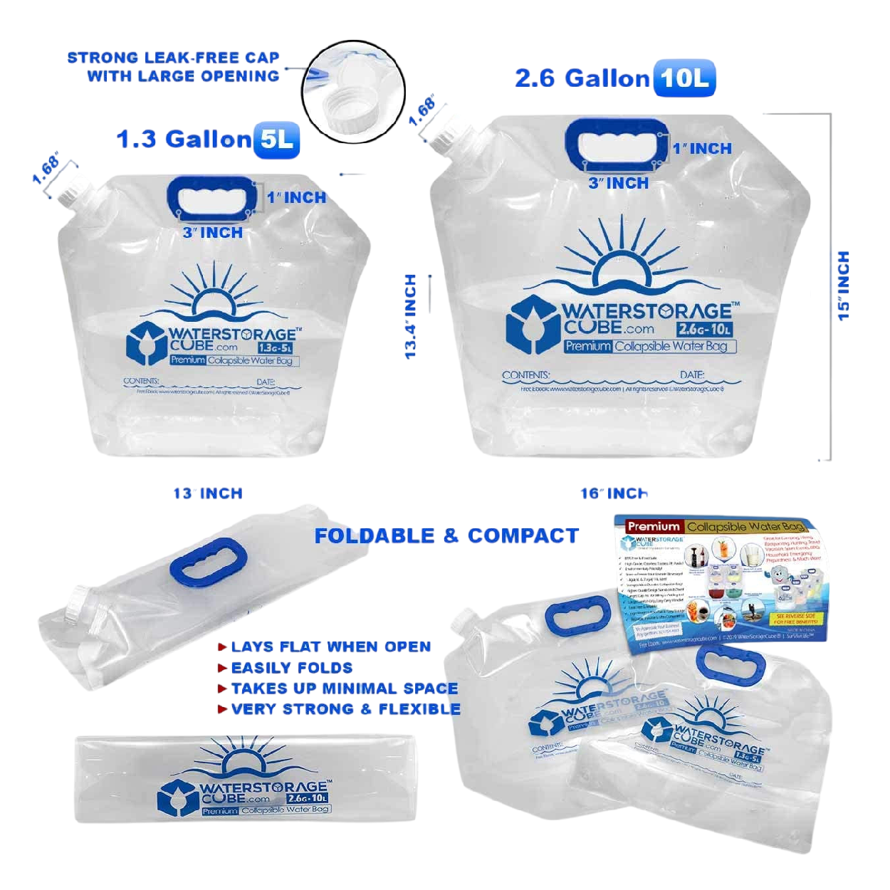 Collapsible Water Container Bag 1.3 Gallon 4 Pack