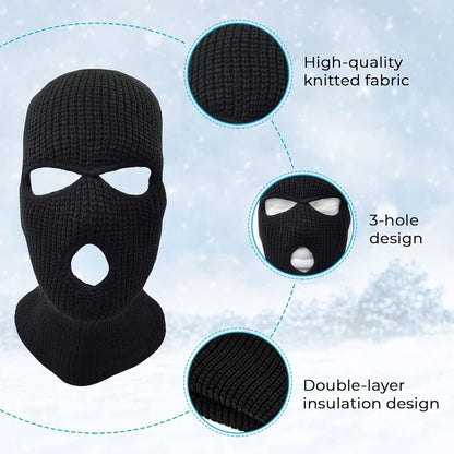 3 Hole Knitted Full Face Ski Mask Winter Balaclava Face Cover for Outdoor Sports (Black)