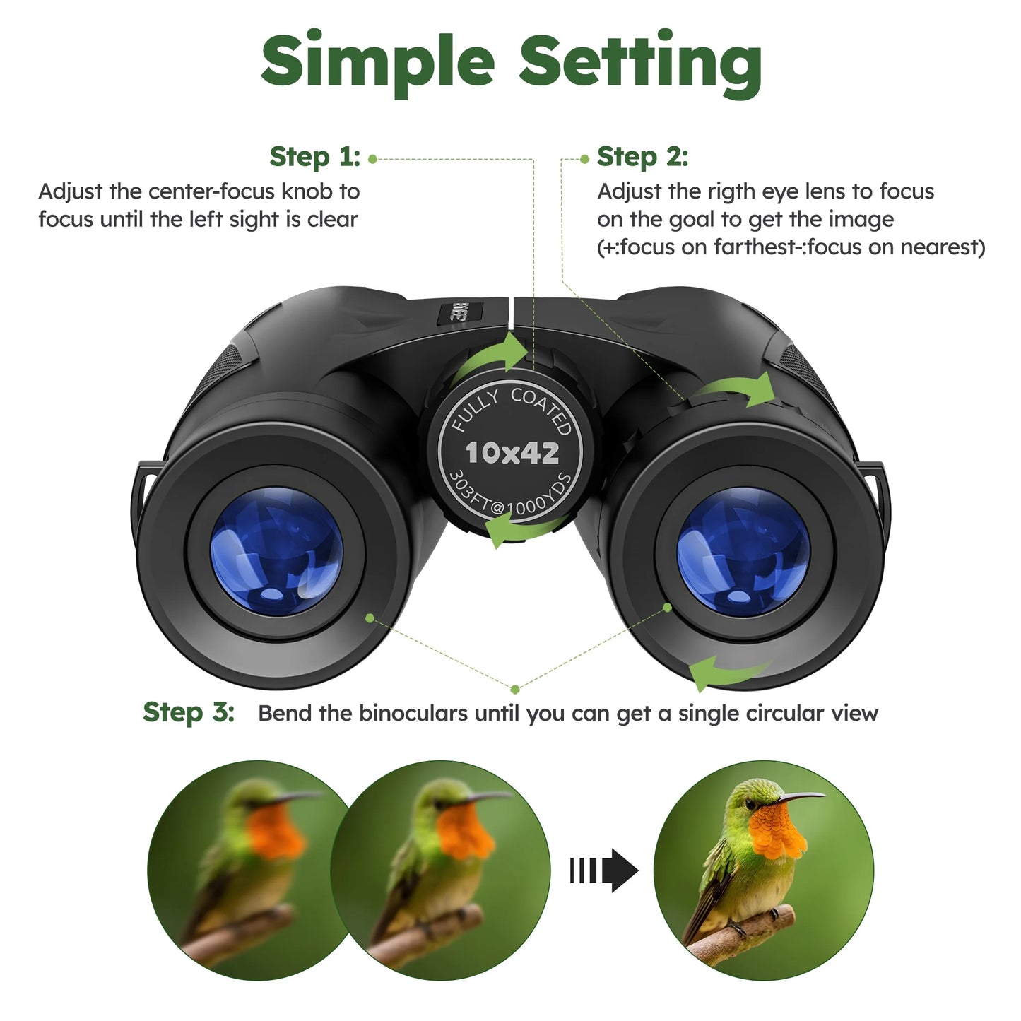 Binoculars for Adults , 10X42 HD Professional Binoculars with Low Night Vision.Bak 4 Prism FMC Lens, Perfect Optics Binoculars for Bird Watching,Hunting,Outdoor Traveling Hiking