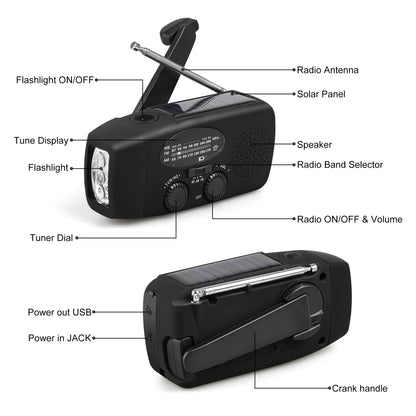 Hand Crank Emergency Radio, Portable Radio Solar Powerd AM FM WB NOAA Weather Radio with SOS Alarm, Cell Phone Charge