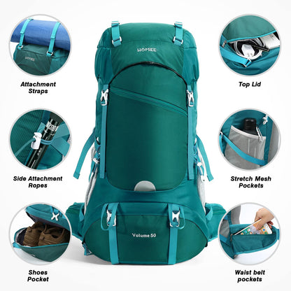 50L Hiking Backpack Waterproof Travel Bag with Rain Cover Lightweight Backpack for Outdoor Adventure, Camping, Hunting