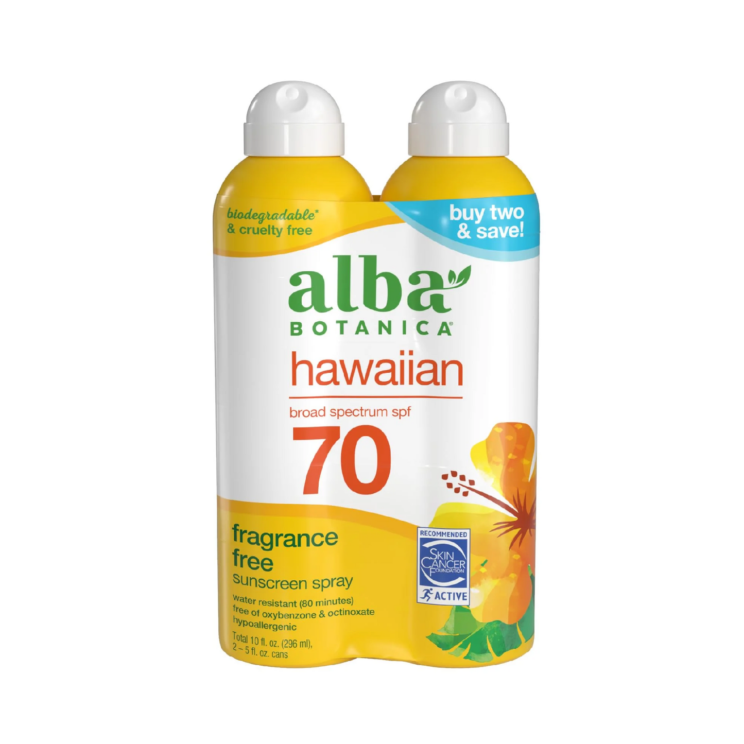 Alba Botanica Hawaiian SPF 70 Sunscreen Spray 5 Fl Oz Pack of 2