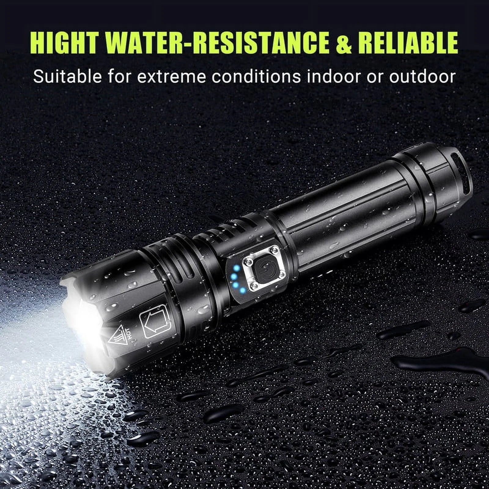 LED Flashlight, High Powered 10000 Lumens 5 Modes Zoomable Waterproof Rechargeable for Emergency Outdoor Home Camping Hiking 2Pcak