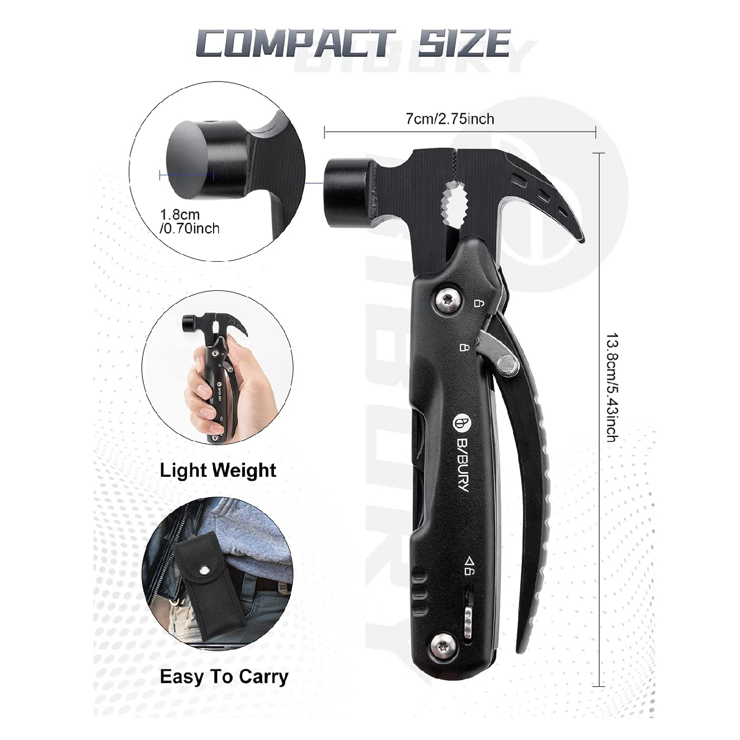 Bibury 12 in 1 Hammer Multitool Camping Tool