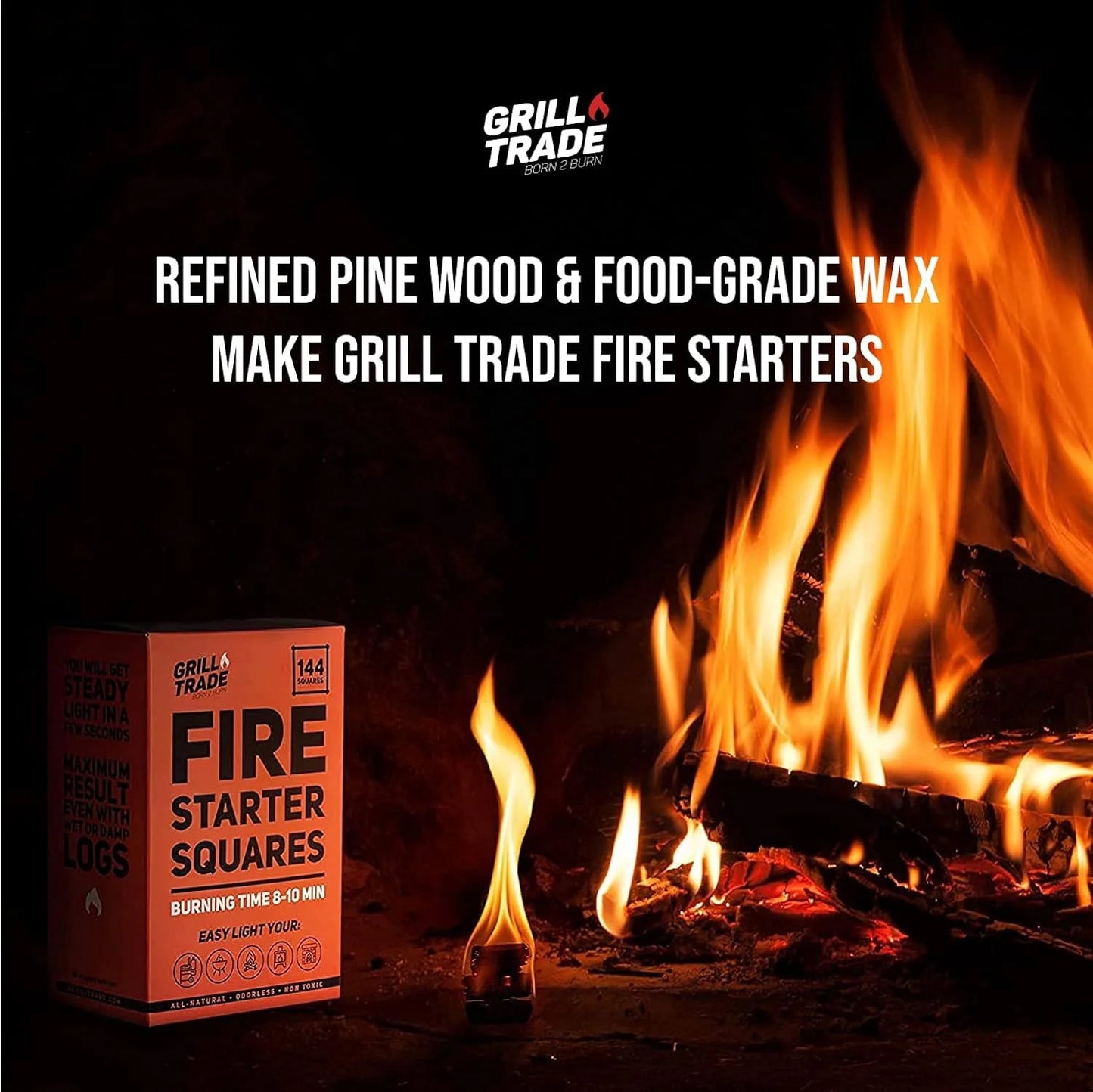 Fire Starter Squares 144 - Easy BBQ Grill, Camping, Wood Stove, Smoker Lighting