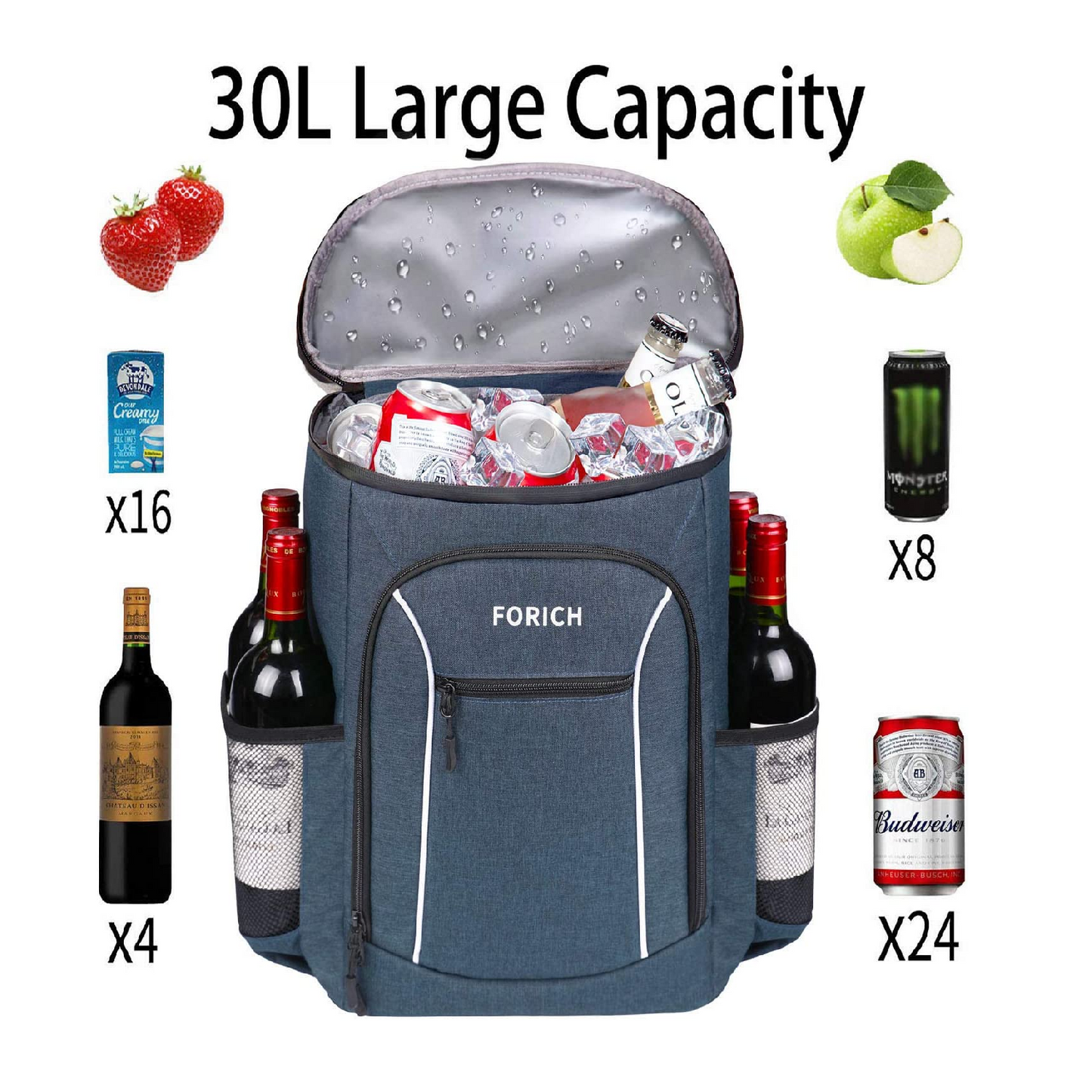 Forich Backpack Cooler Waterproof Blue 30 Cans