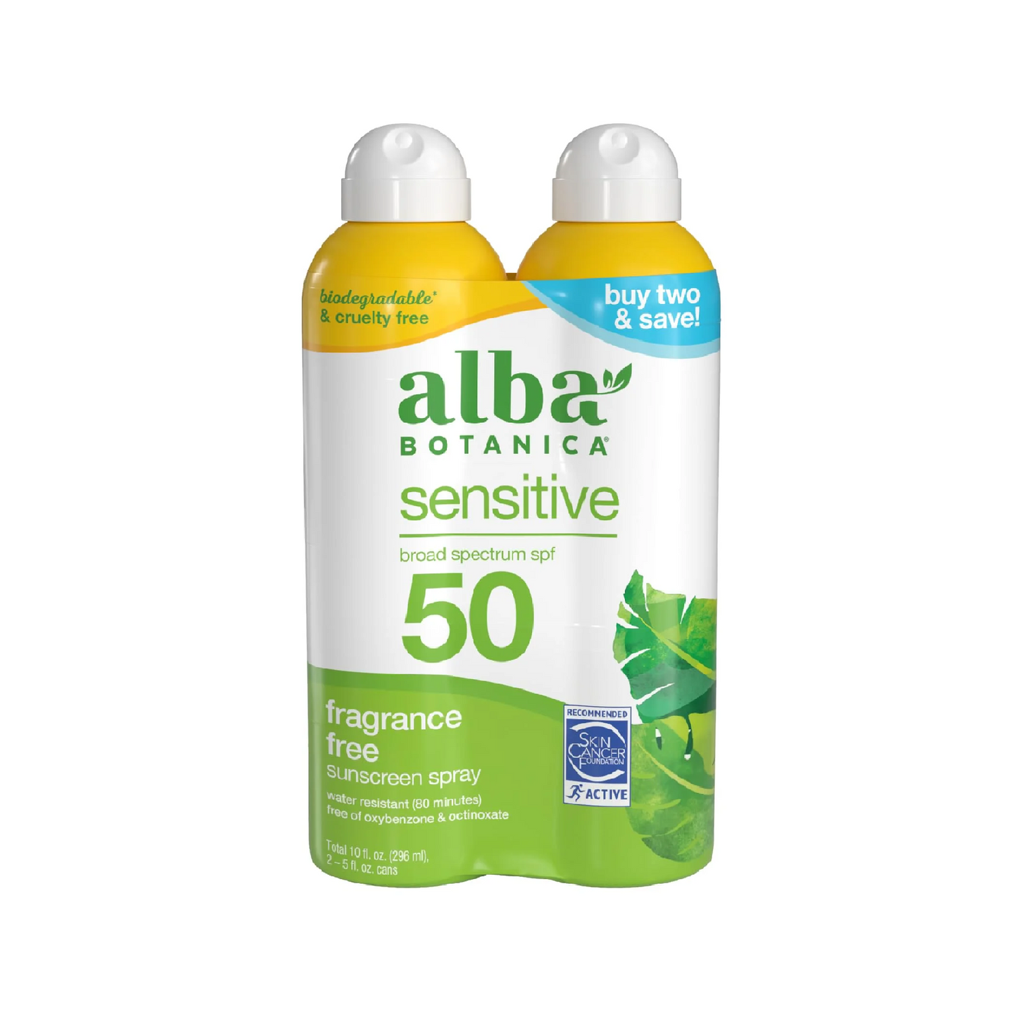 Alba Botanica Sensitive SPF 70 Sunscreen Spray 5 Fl Oz Pack of 2