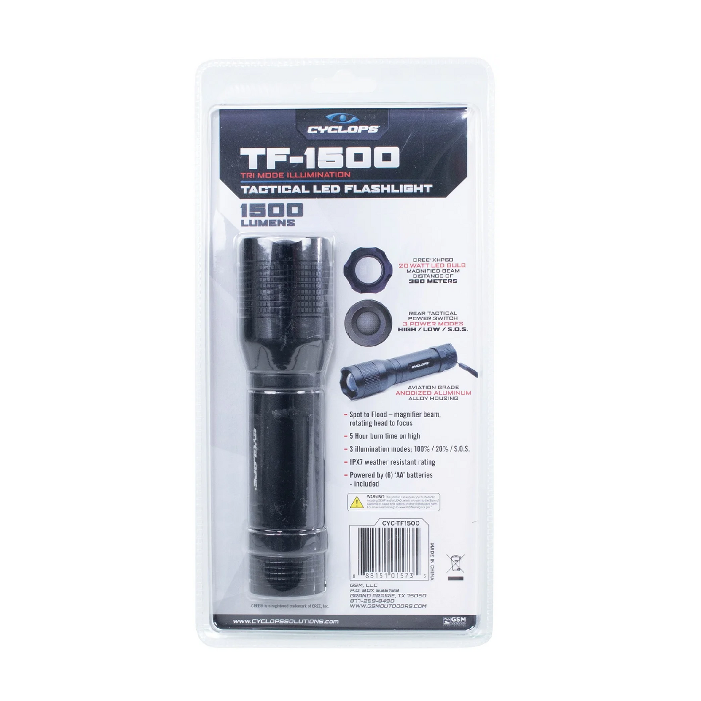 1500 Lumens Tactical Flashlight