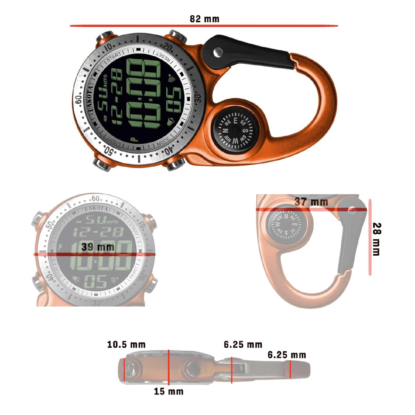 Dakota Tactical Digital Backpacker Clip Watch