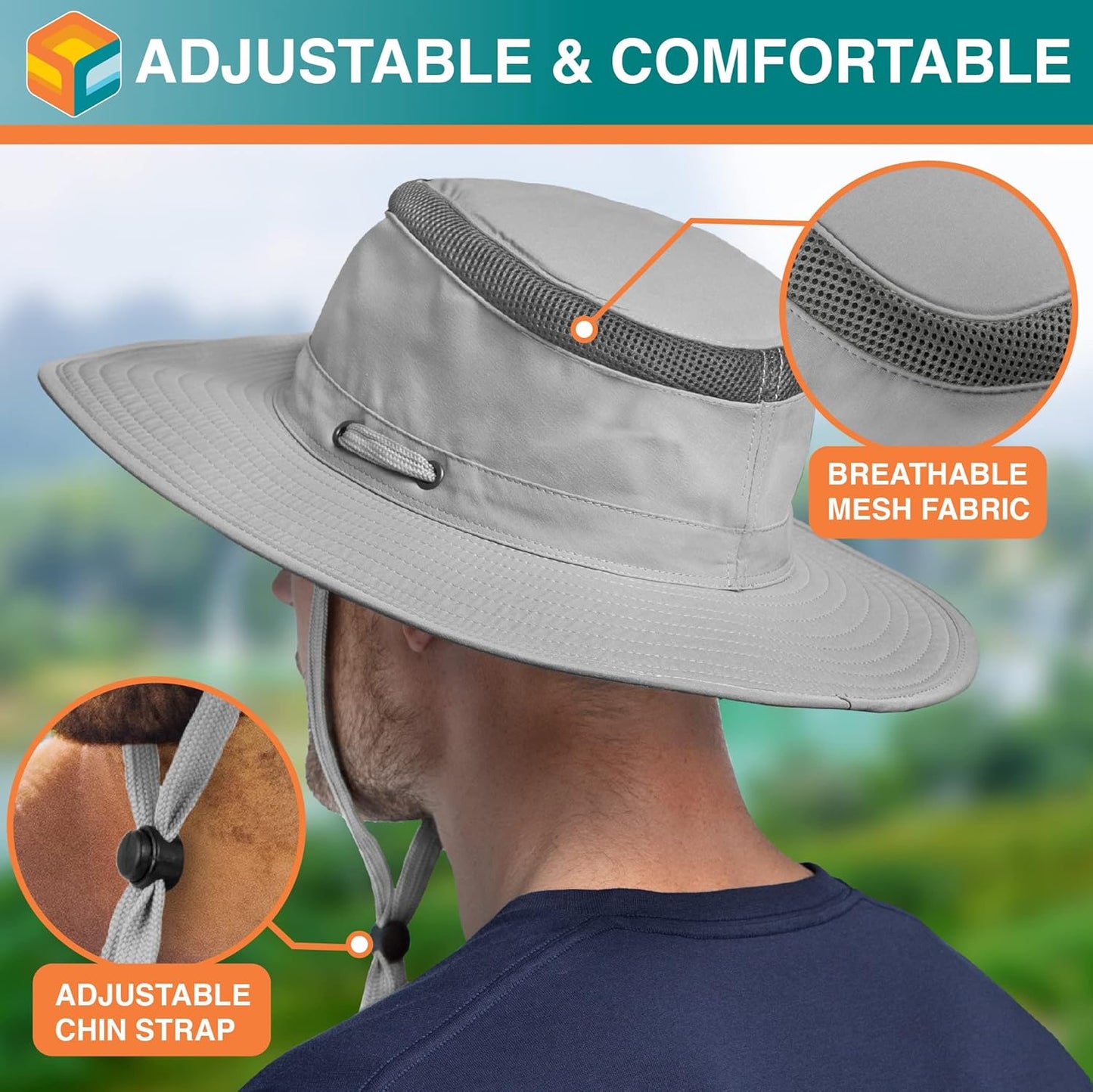 Wide Brim Sun Hat for Men Women, Sun Protection UV Hat, Safari Hiking Boonie Hat