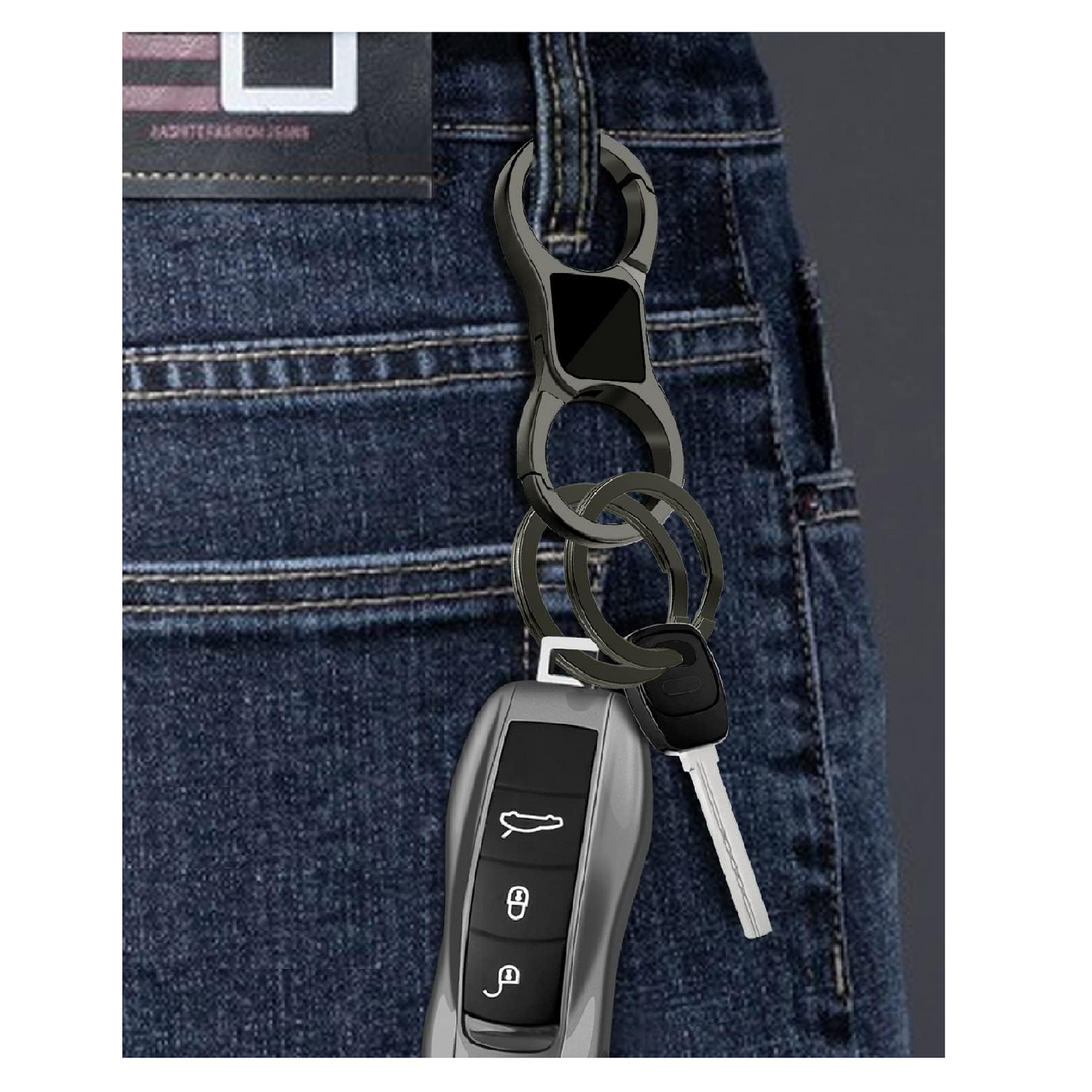 Key Chain Quick Release Spring with 4 Key Rings