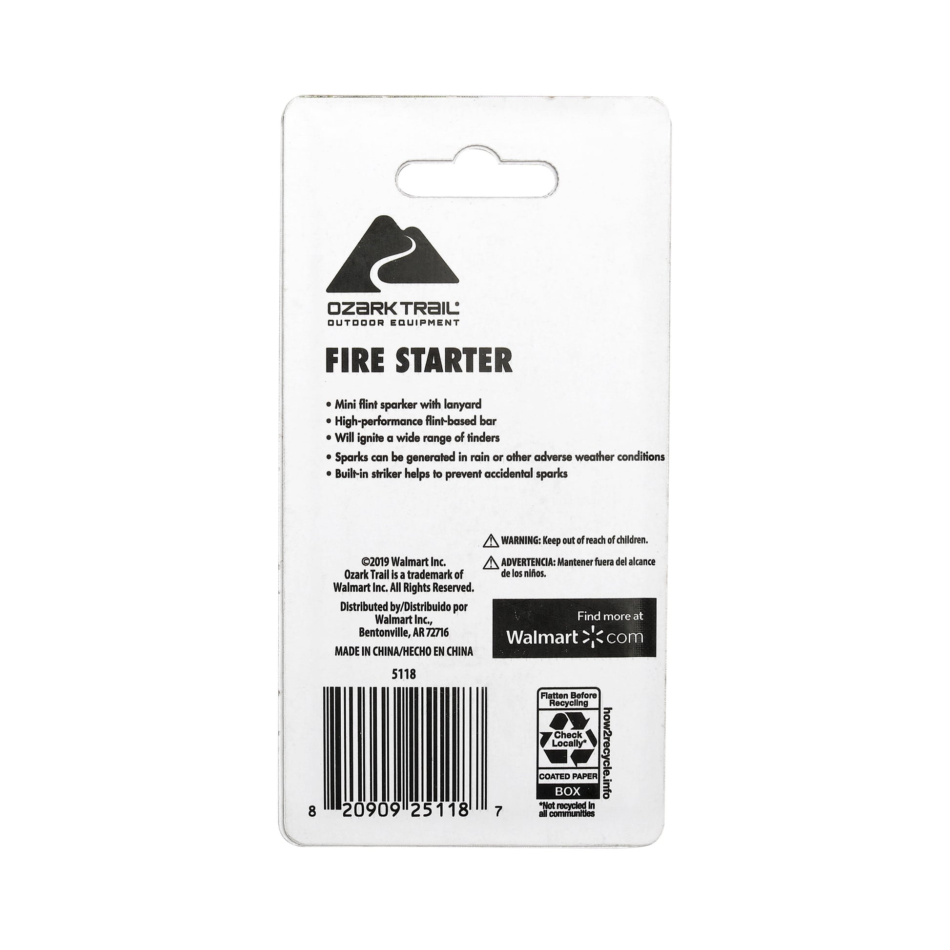 Flint and Steel Fire Starter, 0.75" D X 5.75" H X 3" W, Model 5118, 1 Pack